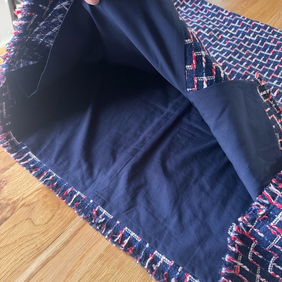 Talbots Boucle Wrap Skirt Silver Buttons Navy Red White Textured Size 14 - Picture 5 of 14
